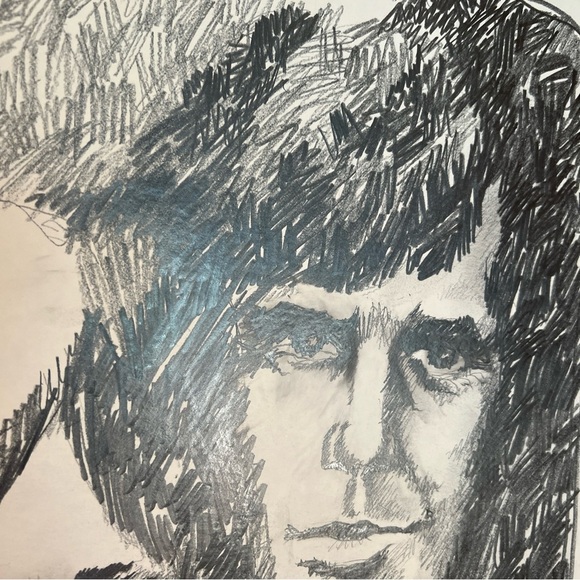 Original portrait, pencil M Keller 1973 drawing on board Mcm retro vintage - Picture 10 of 17